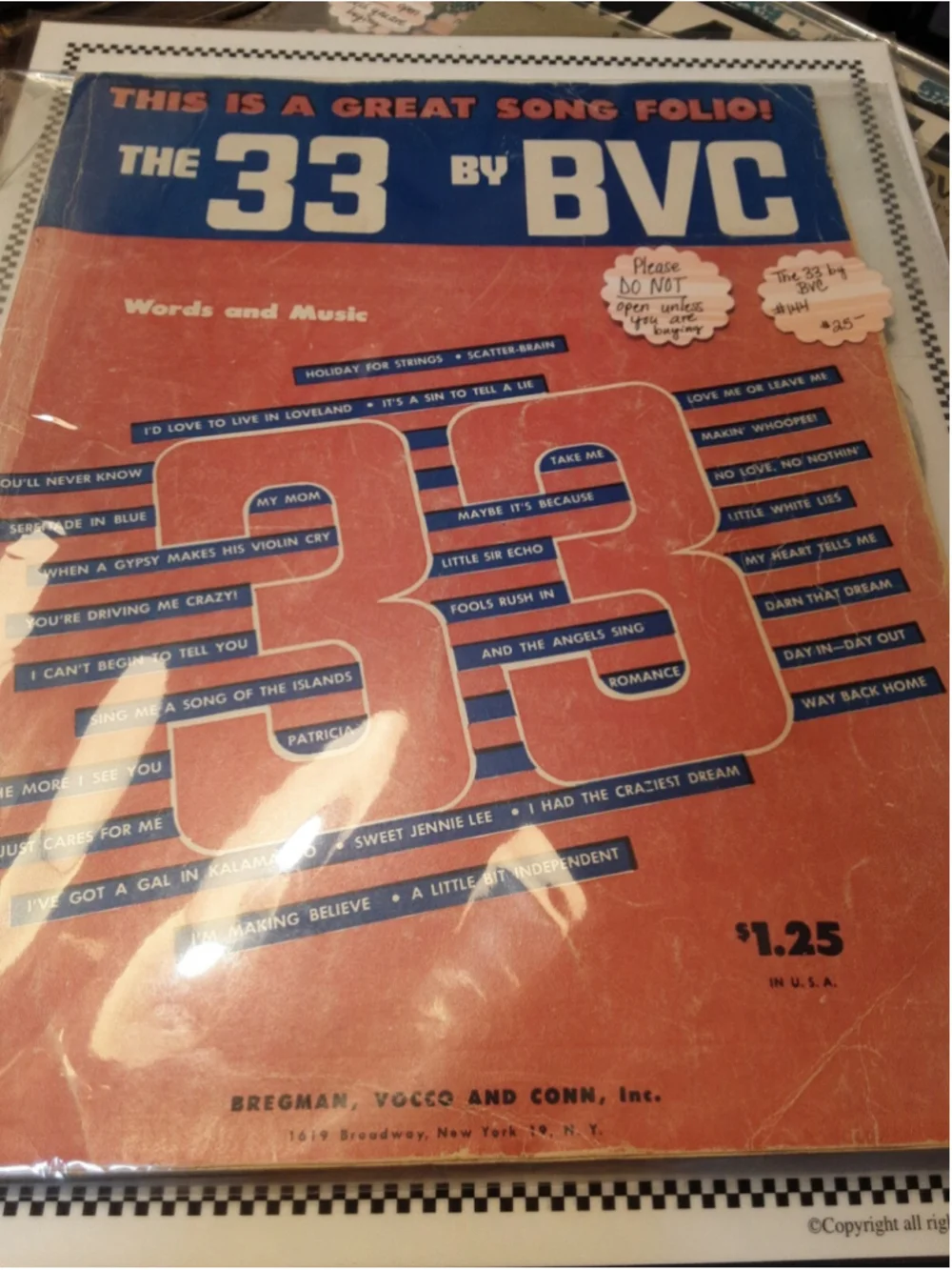 Vintage sheet Music The 33 by BVC This is a great song folio Words & Music
